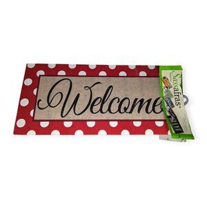 Sassafras Switch Welcome Red & White Polka Dot Mat NWT